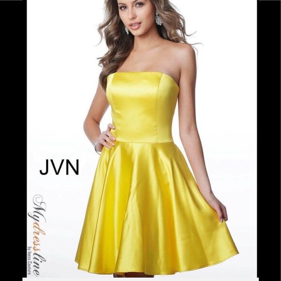 NEW JOVANI short cocktail yellow satin mini dress style JVN1717 size 2 - Picture 1 of 12